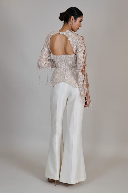 Mishru Caelen Embroidered Top & Bell Bottom Pant Set 