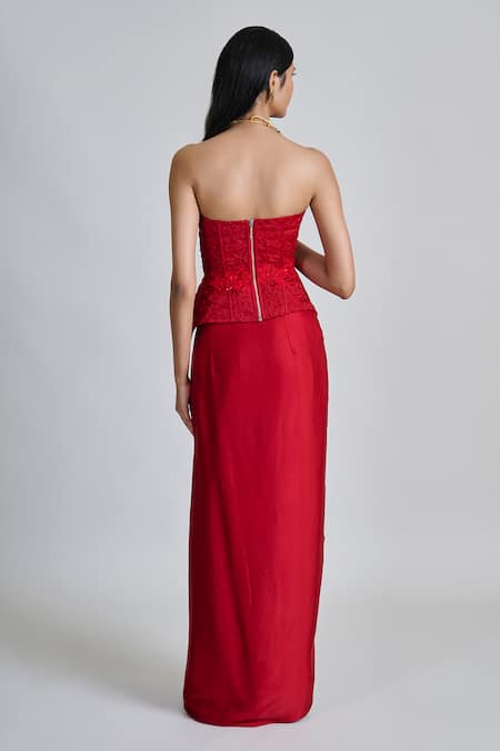 Mishru Ciara Embroidered Peplum Corset With Draped Skirt 