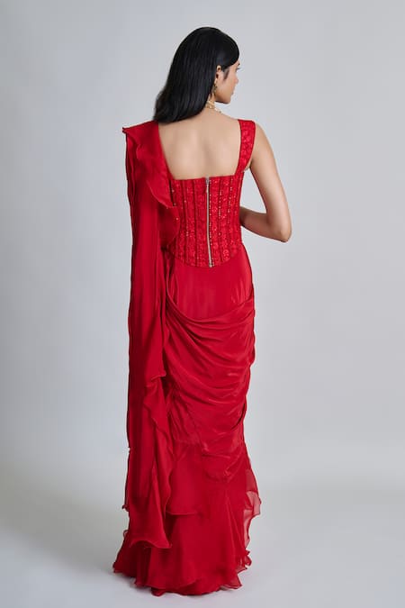 Mishru Nica Pre-Draped Ruffle Saree With Blouse 