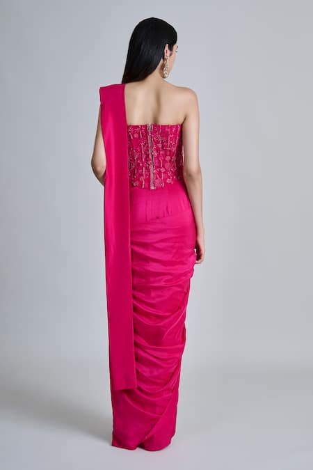 Mishru Zin Pre-Draped Saree With Embroidered Blouse 