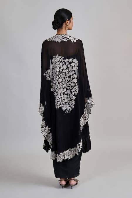 Mishru Lea Embroidered Cape Draped Skirt Set 