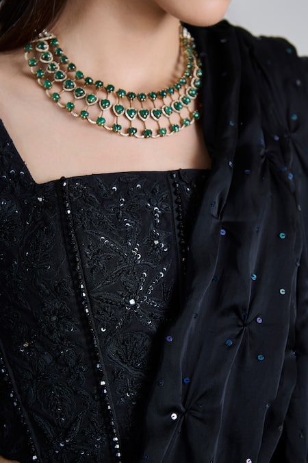 Buy_Mishru_Black Organza, Tulle Sequins, Embroidery Yuki Pre-draped Saree With Blouse _Online_at_Aza_Fashions