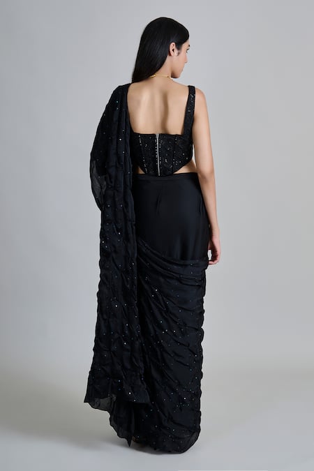 Mishru Yuki Pre-draped Saree With Embroidered Blouse 