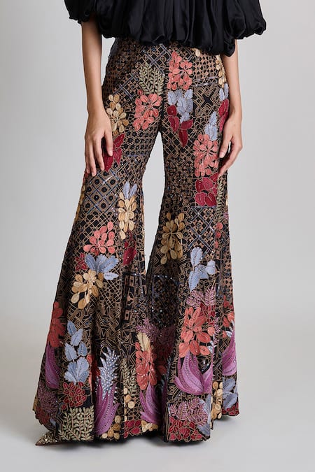 Buy_Mishru_Black Organza Embroidery High Neck Orla Bubble Hem Top And Pant Set 