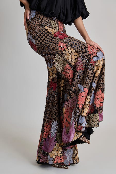 Shop_Mishru_Black Organza Embroidery High Neck Orla Bubble Hem Top And Pant Set 