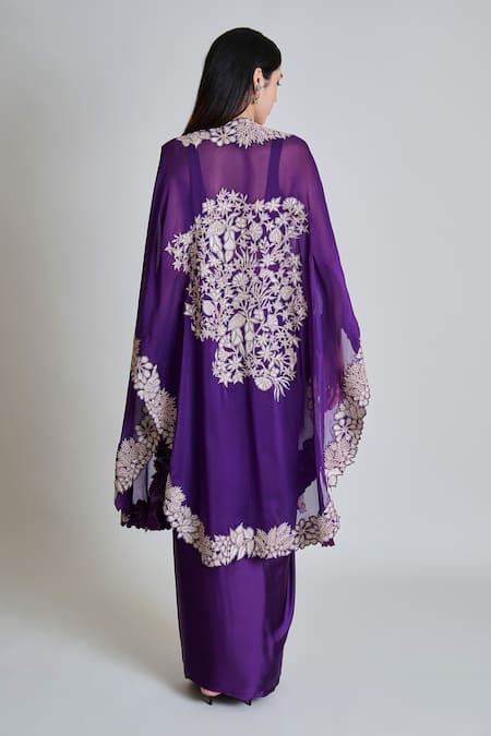 Mishru Lea Embroidered Cape Draped Skirt Set 