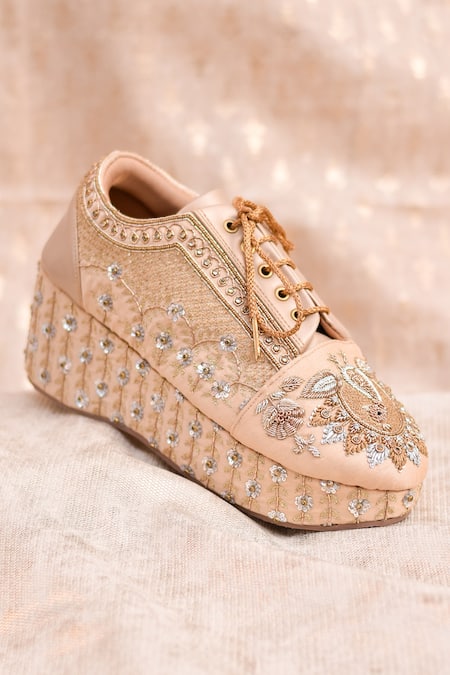 Around Always Mayuri Floral Embroidered Wedge Sneakers 