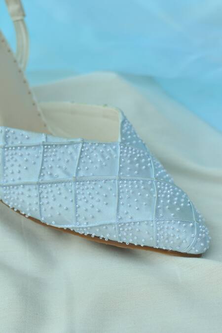 Around Always_Blue Pearls Frost Embellished Pleated Heels _Online_at_Aza_Fashions