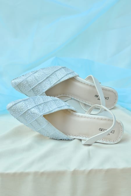 Buy_Around Always_Blue Pearls Frost Embellished Pleated Heels _Online_at_Aza_Fashions