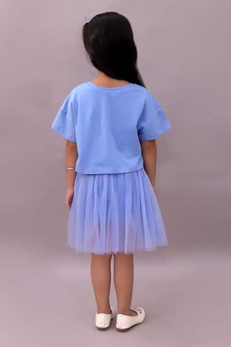 Lil Drama Sequins Butterfly Embroidered T Shirt & Skirt Set 