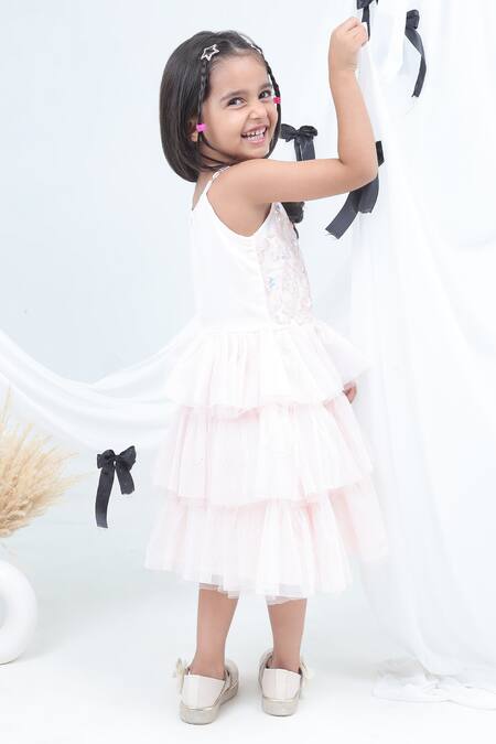 Lil Drama Pink Net Sequins Embroidered Layered Dress With Shrug Online at Aza Fashions Lil Drama_Pink Net Sequins Embroidered Layered Dress With Shrug _Online_at_Aza_Fashions