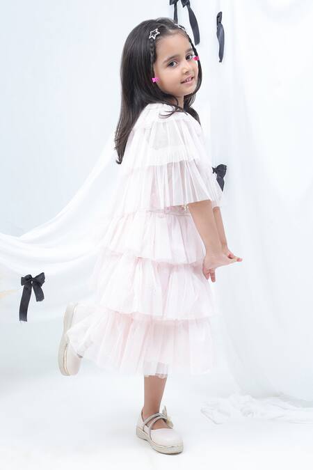 Buy Lil Drama Pink Net Sequins Embroidered Layered Dress With Shrug Online at Aza Fashions Buy_Lil Drama_Pink Net Sequins Embroidered Layered Dress With Shrug _Online_at_Aza_Fashions