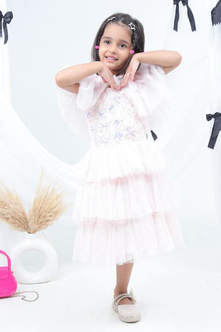 Shop Lil Drama Pink Net Sequins Embroidered Layered Dress With Shrug Online at Aza Fashions Shop_Lil Drama_Pink Net Sequins Embroidered Layered Dress With Shrug _Online_at_Aza_Fashions