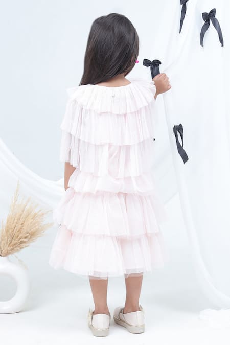 Shop Lil Drama Pink Net Sequins Embroidered Layered Dress With Shrug at Aza Fashions Shop_Lil Drama_Pink Net Sequins Embroidered Layered Dress With Shrug _at_Aza_Fashions