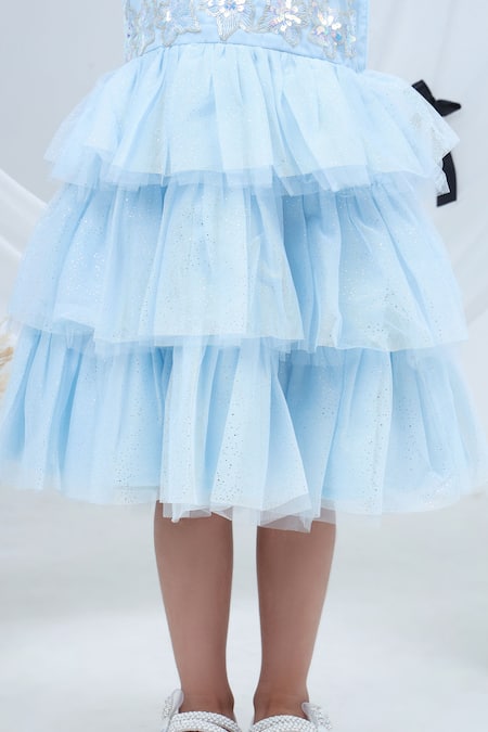 Shop Lil Drama Sky Blue Net, Polyester Sequins, Glitter Layered Embroidered Dress With Shrug Online at Aza Fashions Shop_Lil Drama_Sky Blue Net, Polyester Sequins, Glitter Layered Embroidered Dress With Shrug _Online_at_Aza_Fashions