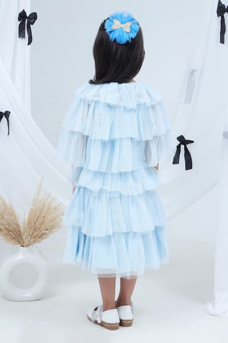 Shop Lil Drama Sky Blue Net, Polyester Sequins, Glitter Layered Embroidered Dress With Shrug at Aza Fashions Shop_Lil Drama_Sky Blue Net, Polyester Sequins, Glitter Layered Embroidered Dress With Shrug _at_Aza_Fashions