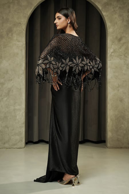 Muskan Aggarwal Flore Patchwork Embroidered Cape Draped Skirt Set 