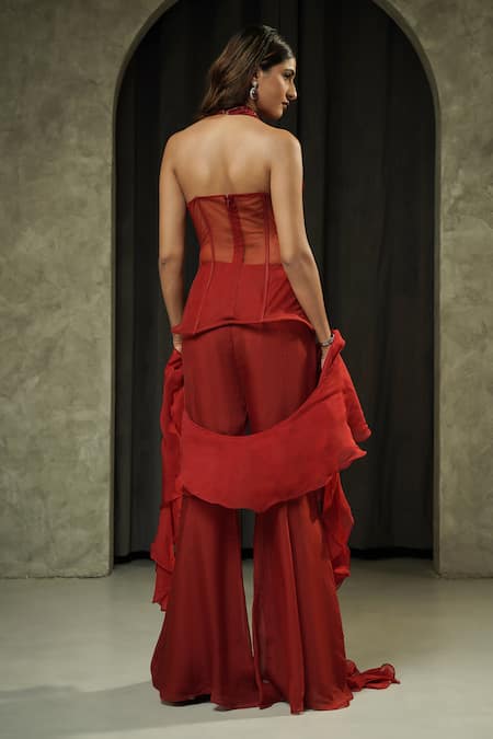 Muskan Aggarwal Scarlete Embroidered Corset Palazzo Set 