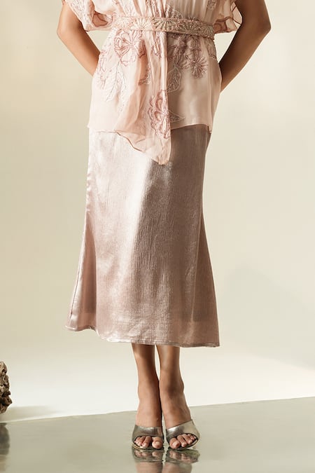 Muskan Aggarwal_Blush Satin V-, Open Avira Embroidered Cape With Midi Dress _Online_at_Aza_Fashions