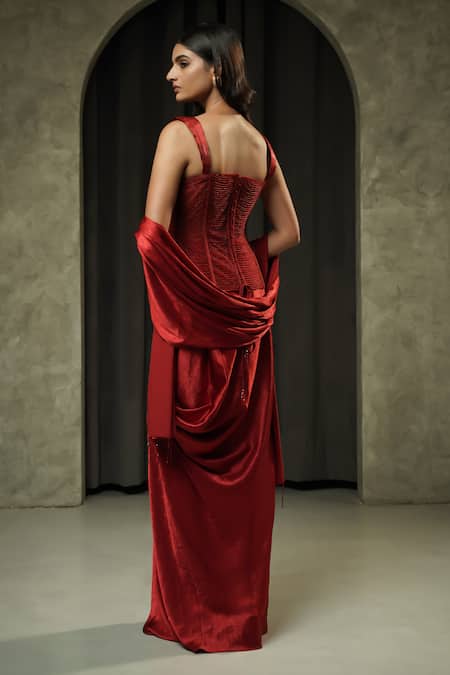 Muskan Aggarwal Saira Embroidered Corset Draped Skirt Set 