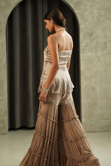 Muskan Aggarwal Noore Mirror Embroidered Peplum Top Gharara Set 