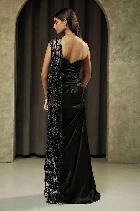 Muskan Aggarwal Noir Dori & Crystal Cutwork Embroidered Saree Gown 