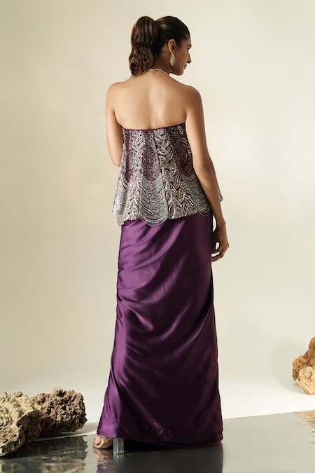 Muskan Aggarwal Azmera Embroidered Peplum Top & Draped Skirt Set 