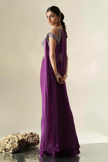 Muskan Aggarwal Miray Mirror Embroidered Cape Palazzo Set 