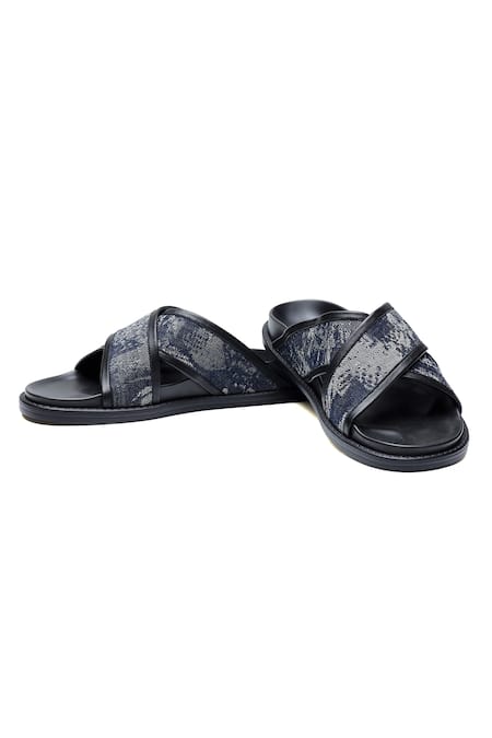 Shutiq Kiki Denim & Leather Cross Strap Slides 