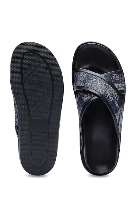 Shutiq Kiki Denim & Leather Cross Strap Slides 