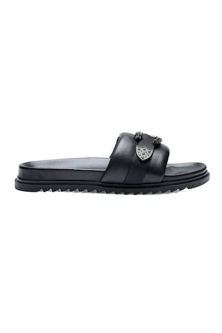 Shutiq_Black Knight Criss Cross Strap Slides _Online_at_Aza_Fashions