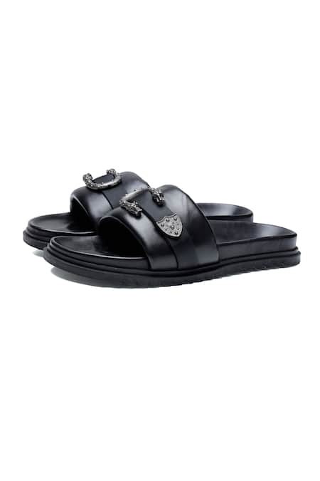 Buy_Shutiq_Black Knight Criss Cross Strap Slides _Online_at_Aza_Fashions
