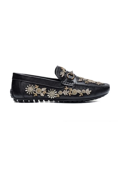 Shutiq_Black Aurum Floral Embroidered Loafers _Online_at_Aza_Fashions