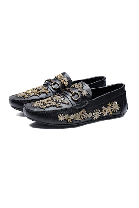 Buy_Shutiq_Black Aurum Floral Embroidered Loafers _Online_at_Aza_Fashions
