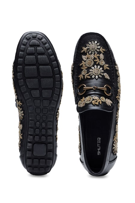 Shutiq Aurum Floral Embroidered Loafers 