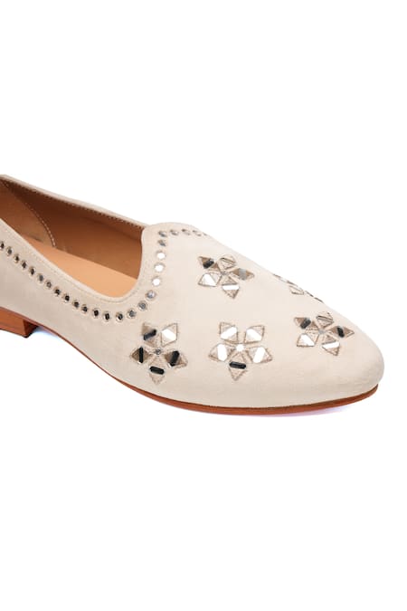 Shop_Shutiq_White Avsar Suede Mirror Work Juttis _Online_at_Aza_Fashions