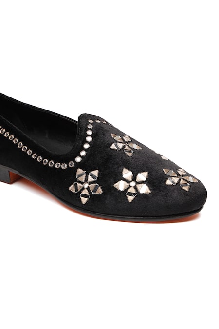 Shop_Shutiq_Black Avsar Geometric Mirror Work Juttis _Online_at_Aza_Fashions