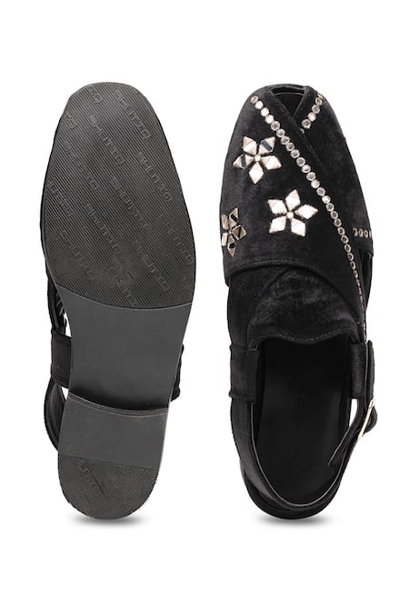 Shutiq Avsar Velvet Mirror Geometric Embellished Sandals 