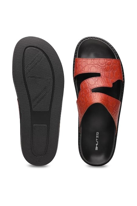 Shutiq S Slides Crocodile Texture Leather Slides 