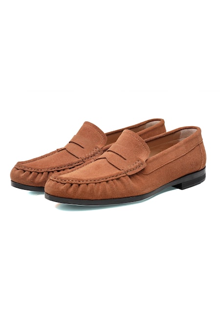 Buy_Shutiq_Tan Phillos Suede Slip On Loafers _Online_at_Aza_Fashions
