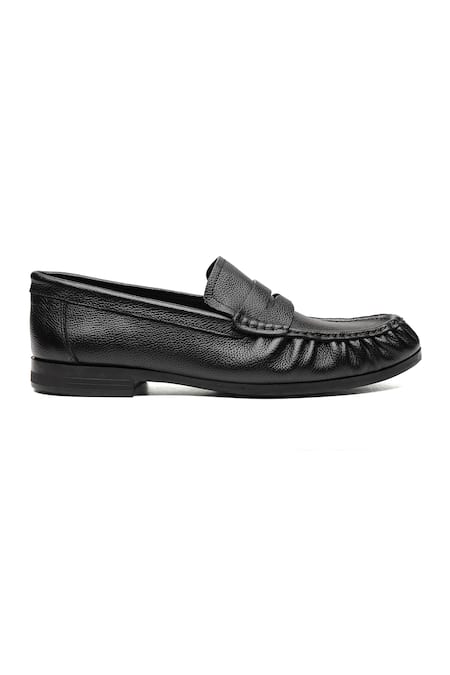 Shutiq_Black Phillos Textured Leather Penny Loafers _Online_at_Aza_Fashions