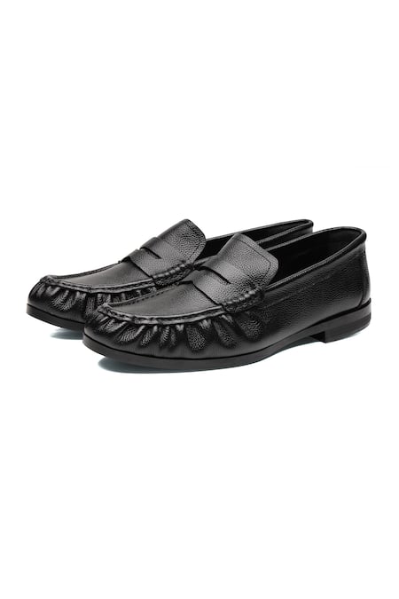 Buy_Shutiq_Black Phillos Textured Leather Penny Loafers _Online_at_Aza_Fashions