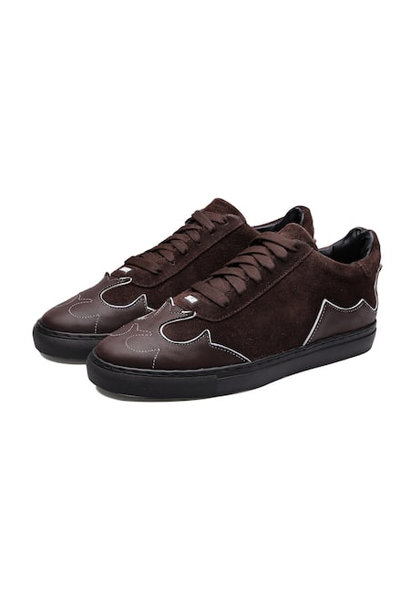 Buy_Shutiq_Brown Rodeo Suede And Leather Stitch Sneakers _Online_at_Aza_Fashions