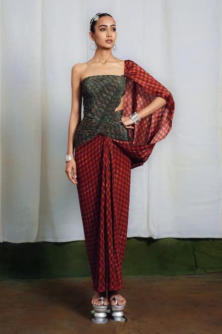 Siddhartha Bansal Courtyard Green Printed Saree Gown 