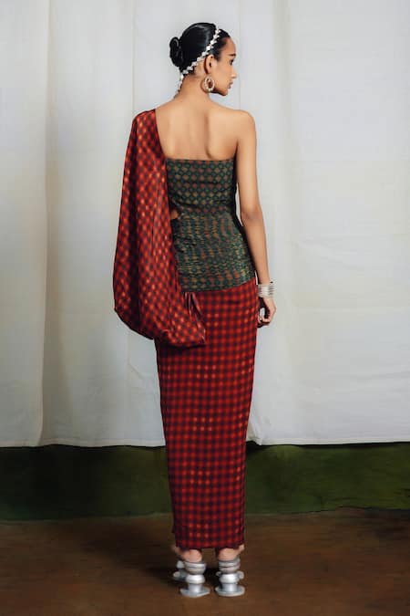 Siddhartha Bansal Courtyard Green Printed Saree Gown 