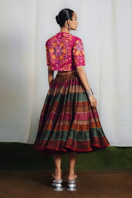 Siddhartha Bansal Peacock Printed Top & Skirt Set 