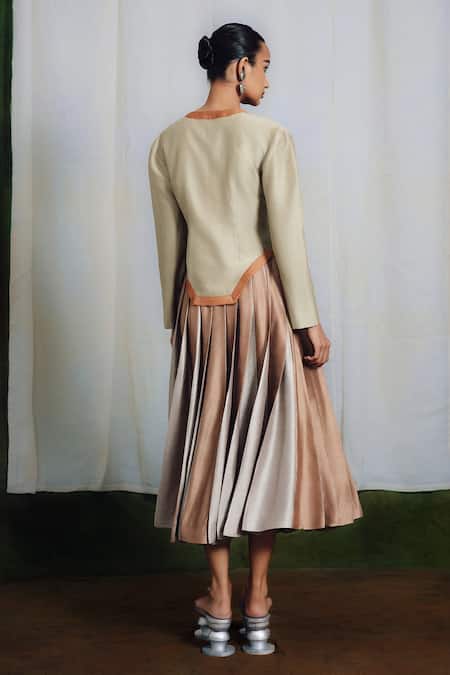 Siddhartha Bansal Garasia Silk Chanderi Shirt & Pleated Skirt Set 