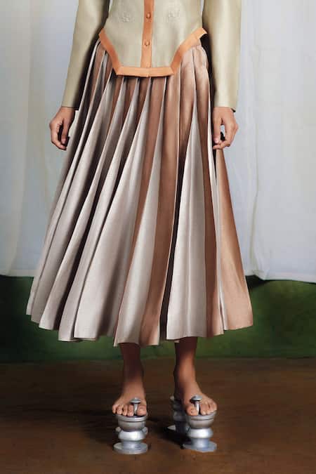 Buy_Siddhartha Bansal_Multi Color Silk, Chanderi Embroidery Square Garasia Shirt And Pleated Skirt Set _Online_at_Aza_Fashions