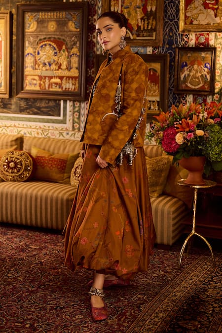 Siddhartha Bansal Amber Linen Jacket With Bubble Skirt 