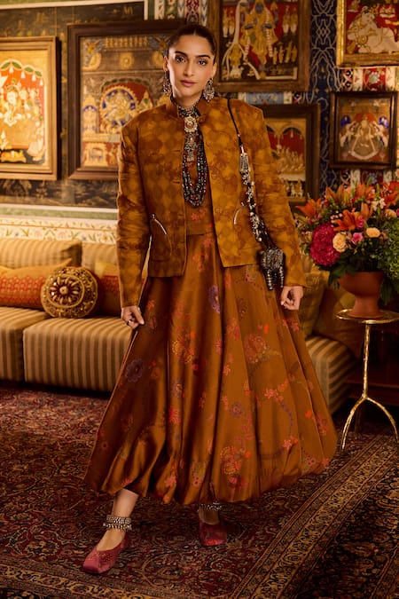 Siddhartha Bansal Amber Linen Jacket With Bubble Skirt 